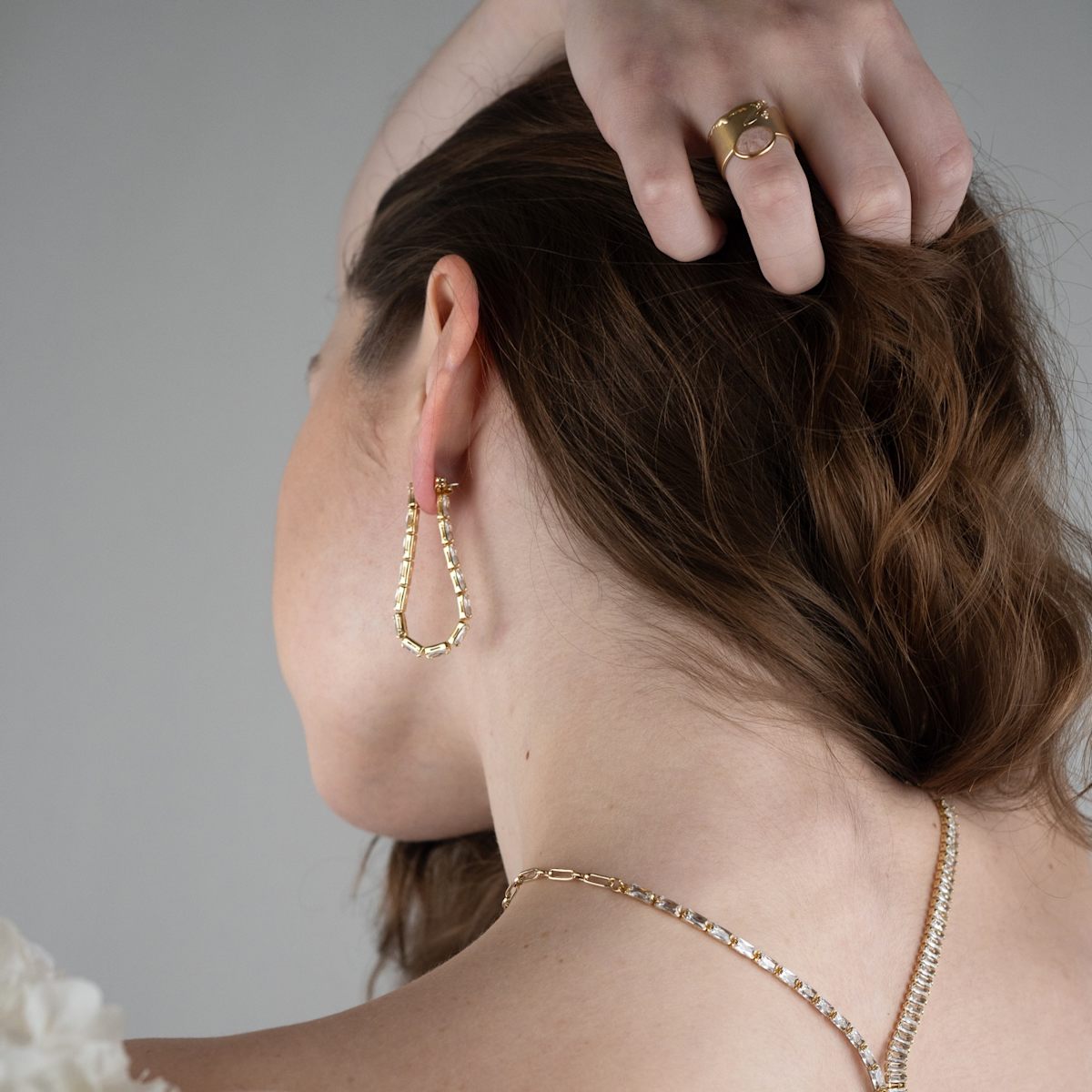 Crystal Link Hoops Earrings