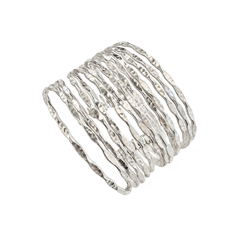 Hammered Wire Cuff Bracelet | Semi-Matte Silver-Plated Statement Bangle