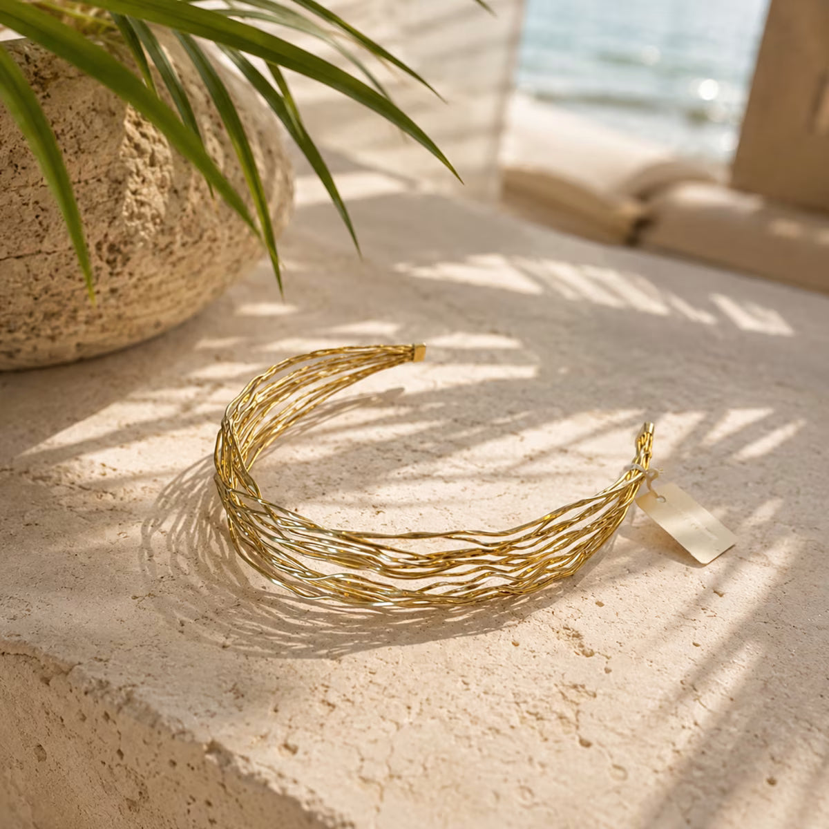 Hammered Wire Headband | Semi Matte Gold Plated Sculptural Brass Hair Band