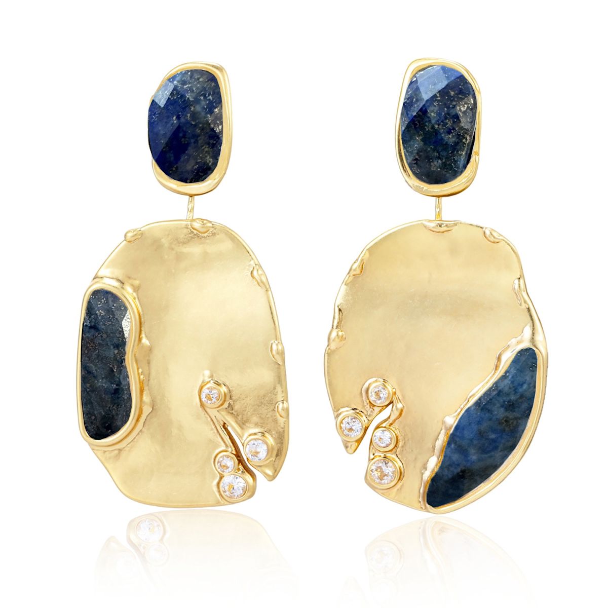 Lapis Lazuli Drop Earrings | Gold Gemstone Statement Earrings