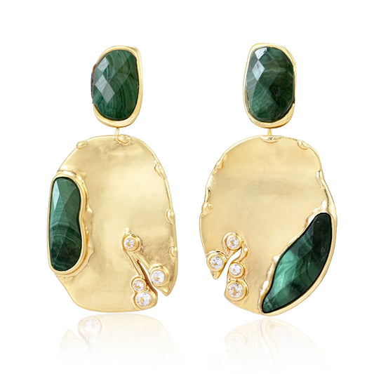 Malachite Drop Earrings | Gold Gemstone Statement Earrings