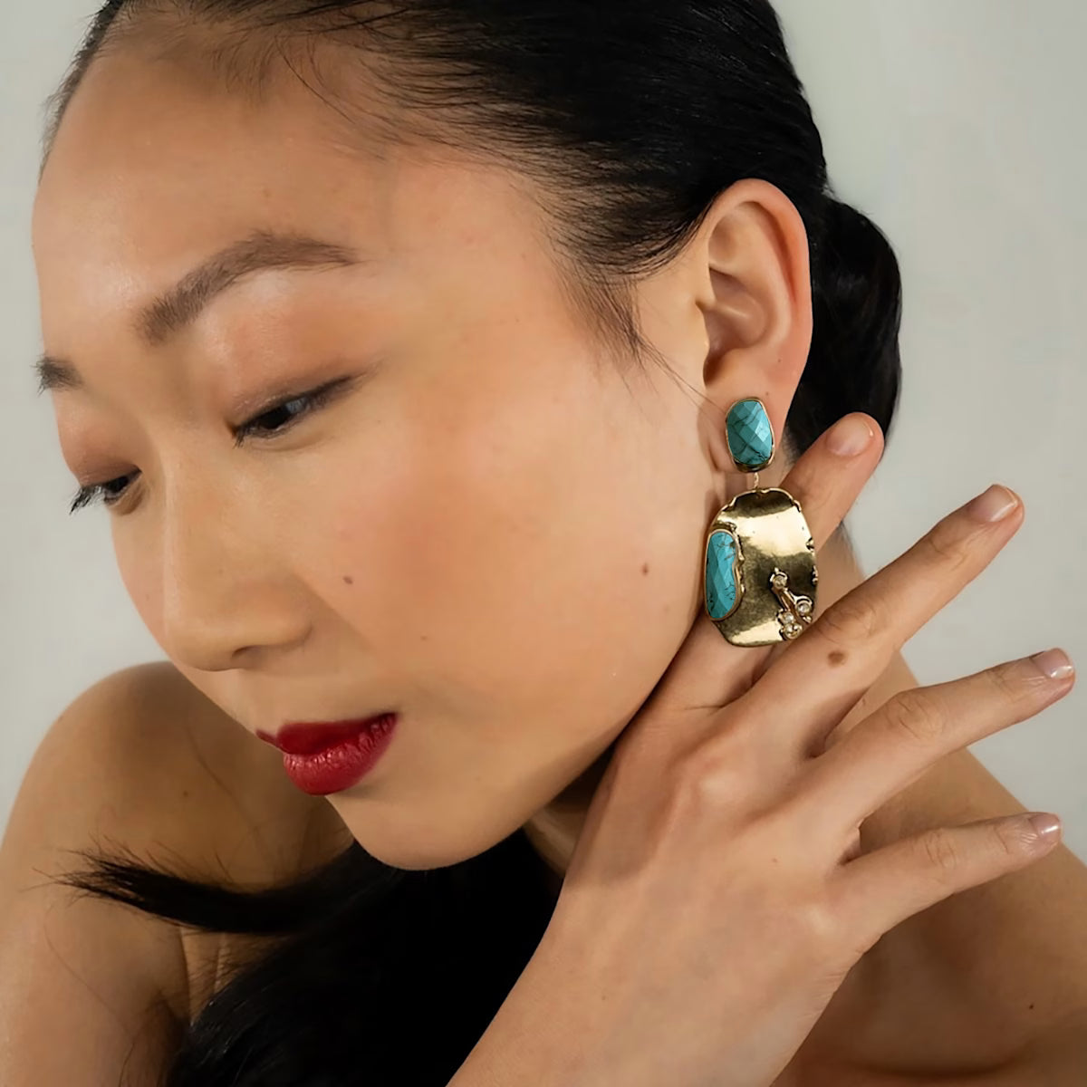 Turquoise Drop Earrings | Gold Gemstone Statement Earrings
