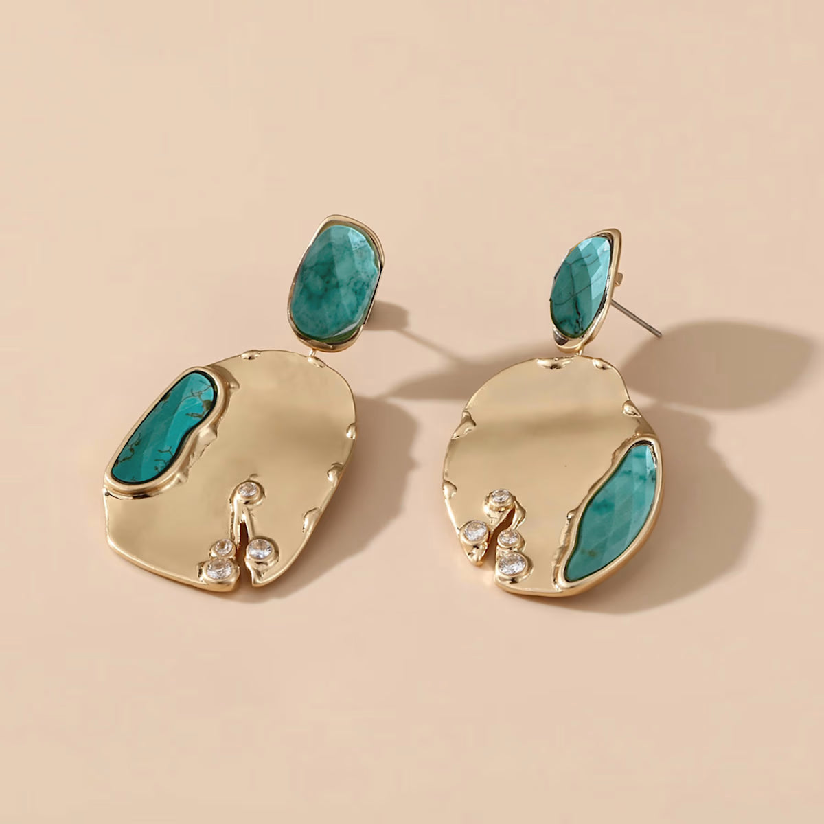 Turquoise Drop Earrings | Gold Gemstone Statement Earrings