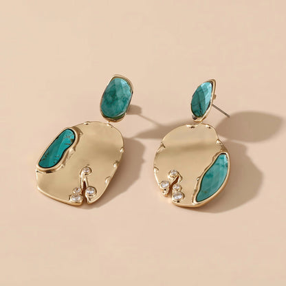 Turquoise Drop Earrings | Gold Gemstone Statement Earrings