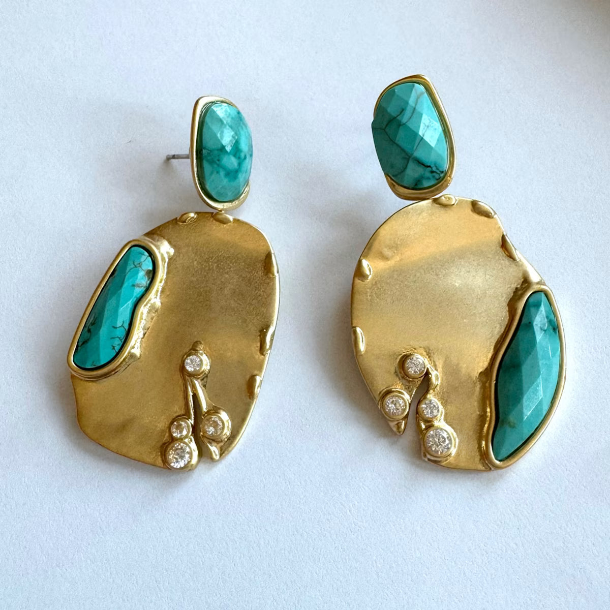 Turquoise Drop Earrings | Gold Gemstone Statement Earrings