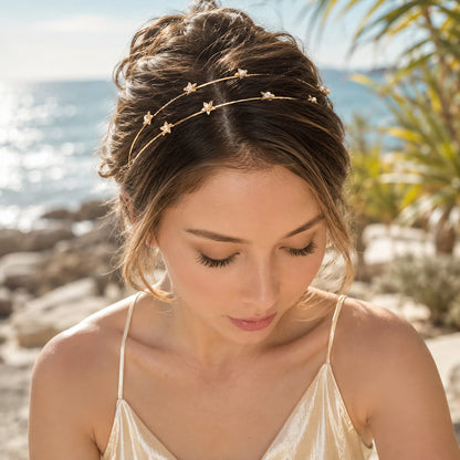 Freshwater Pearl Flower Double Wire Headband | Semi-Matte Gold