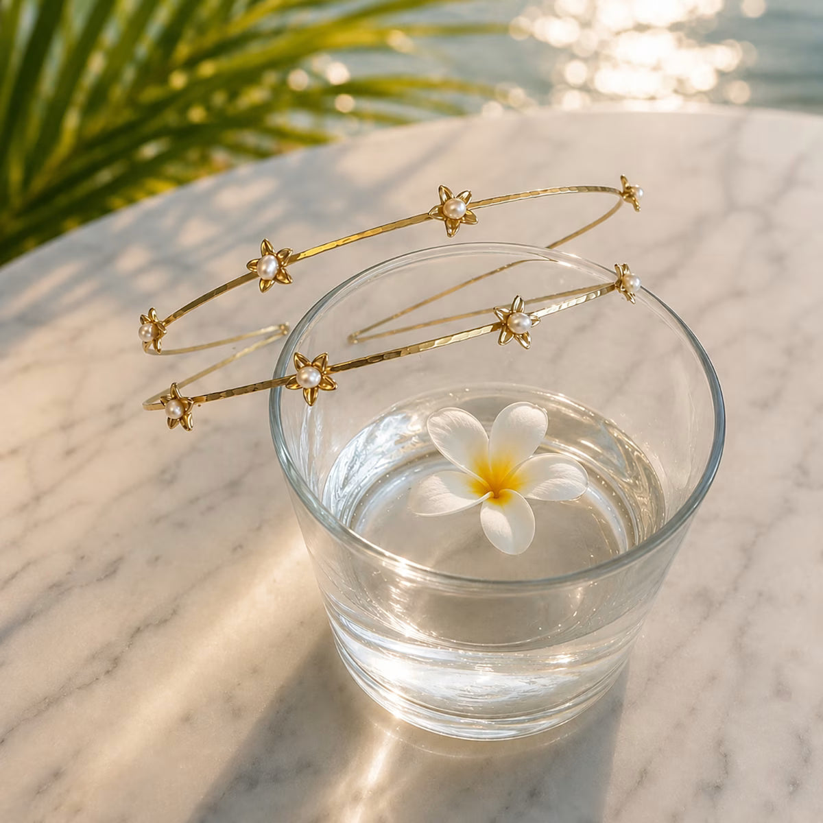 Freshwater Pearl Flower Double Wire Headband | Semi-Matte Gold
