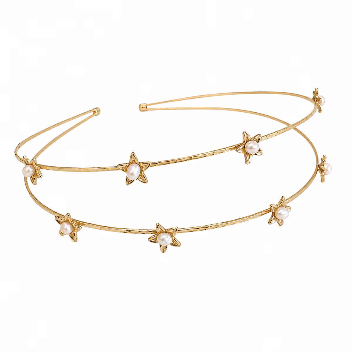 Freshwater Pearl Flower Double Wire Headband | Semi-Matte Gold