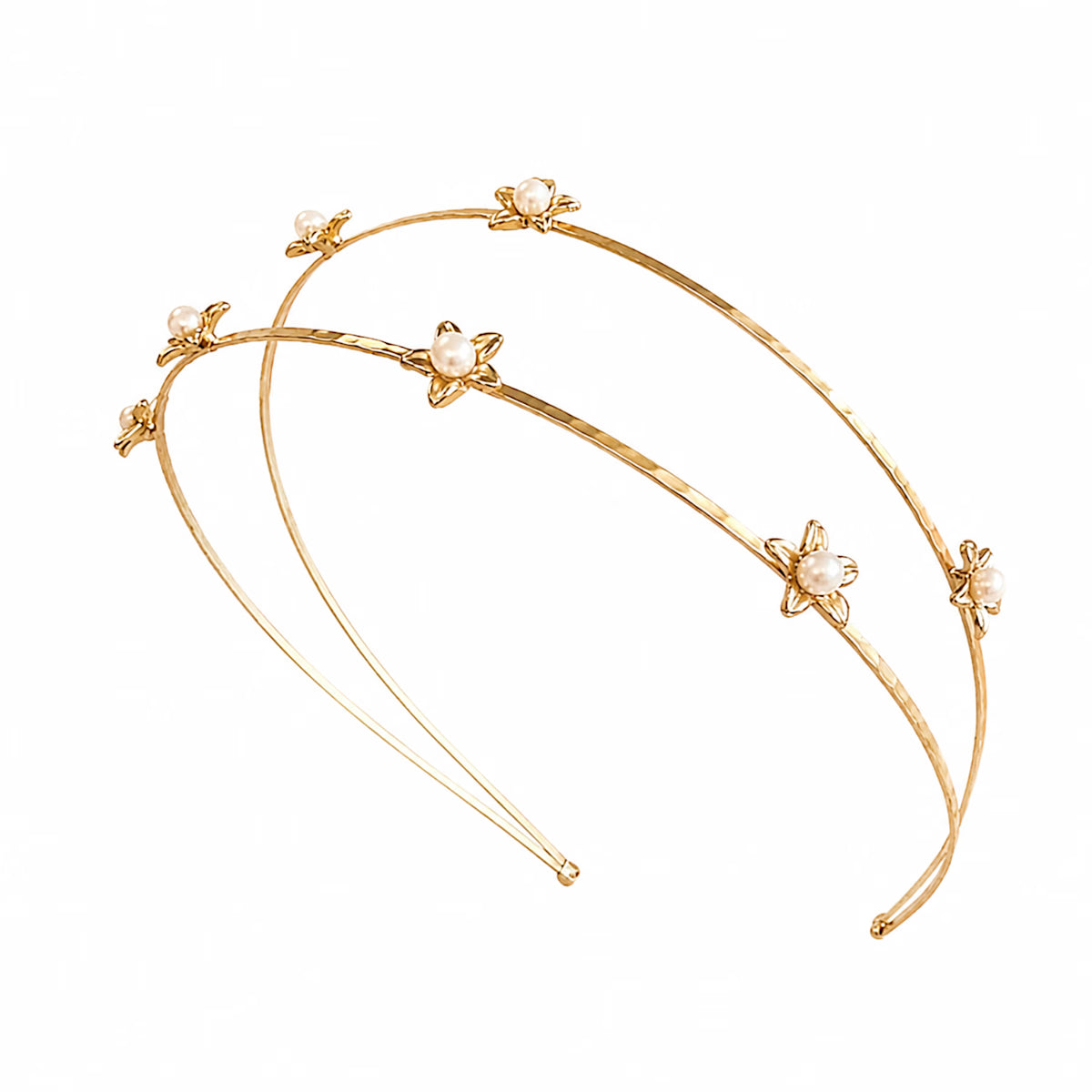 Freshwater Pearl Flower Double Wire Headband | Semi-Matte Gold