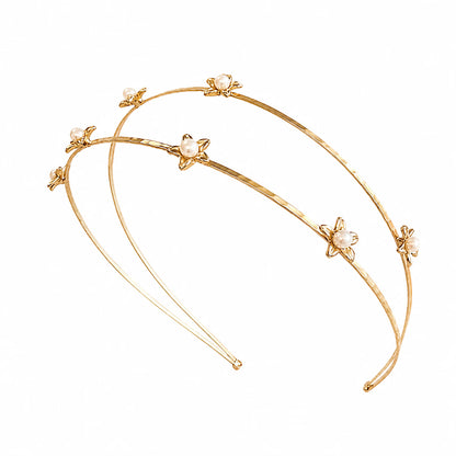 Freshwater Pearl Flower Double Wire Headband | Semi-Matte Gold