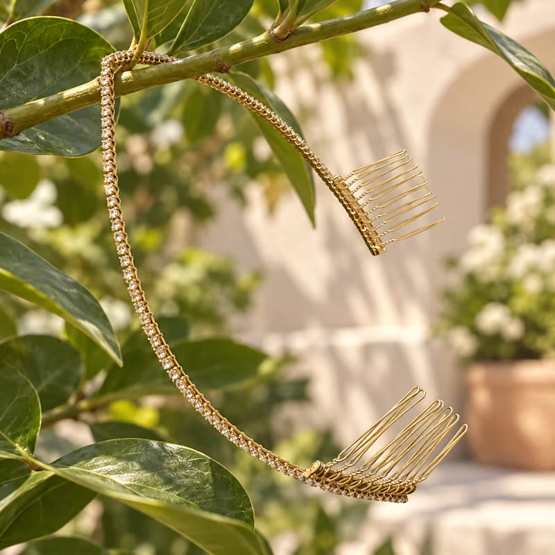 Gold Rhinestone Reverse Headband With Side Combs | Statement Hair Accessory