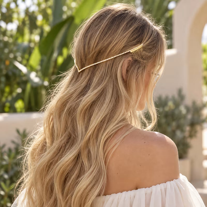 Gold Rhinestone Reverse Headband With Side Combs | Statement Hair Accessory