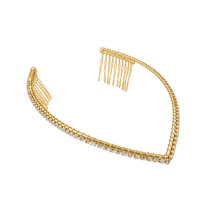 Gold Rhinestone Reverse Headband With Side Combs | Statement Hair Accessory
