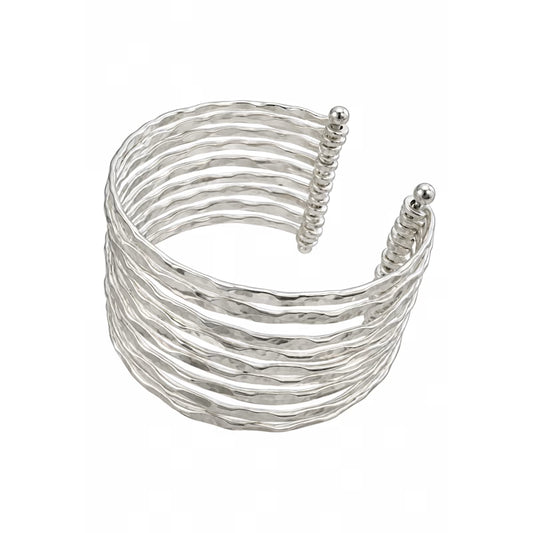 Hammered Wire Cuff Bracelet | Semi-Matte Silver-Plated Statement Bangle