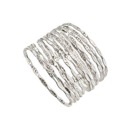 Hammered Wire Cuff Bracelet | Semi-Matte Silver-Plated Statement Bangle