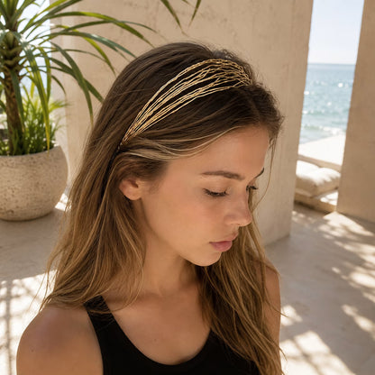 Hammered Wire Headband | Semi Matte Gold Plated Sculptural Brass Hair Band