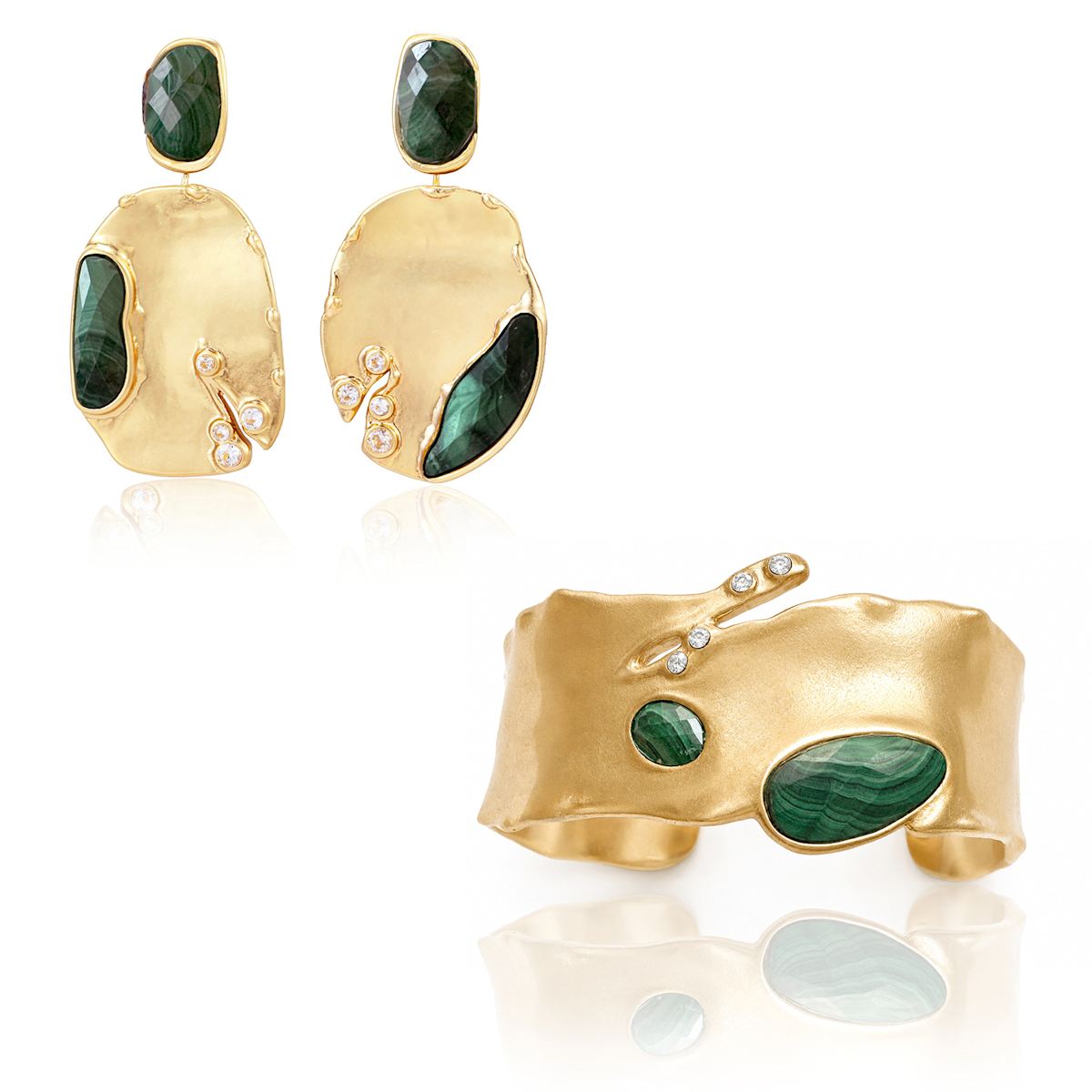 Malachite Statement Cuff Bracelet | Gold Gemstone Cuff