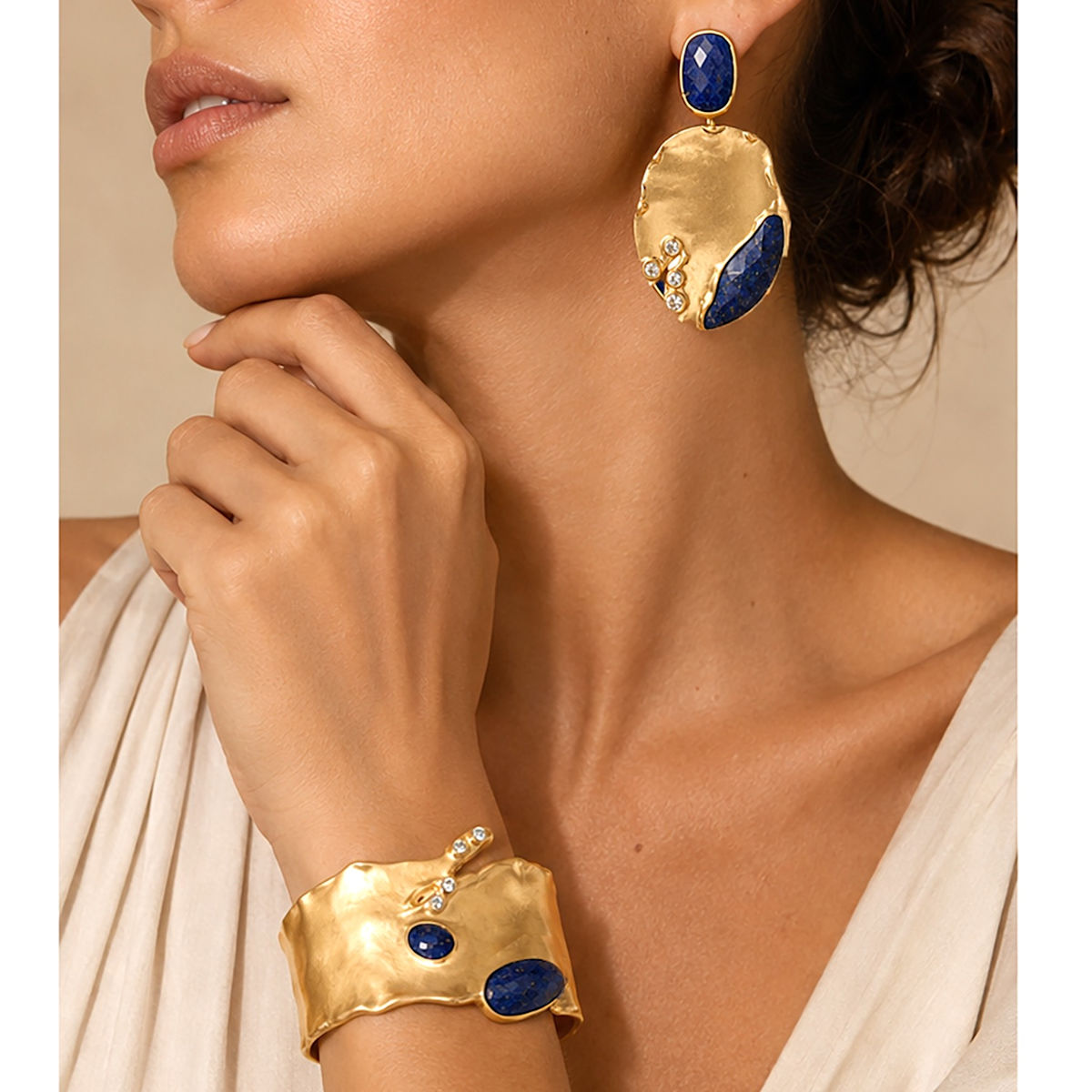 Organic Celestial Bangle Lapis Statement Cuff Bracelet