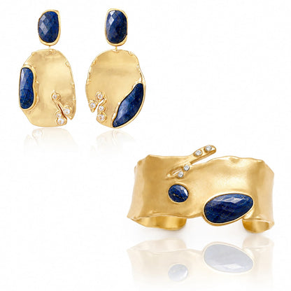 Organic Celestial Bangle Lapis Statement Cuff Bracelet