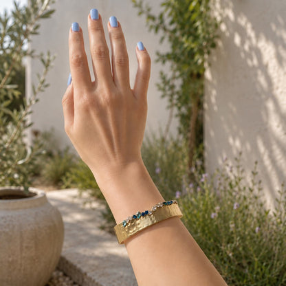 Multicolor Crystal Gold Statement Cuff Bracelet | Organic Sculptural Jewelry