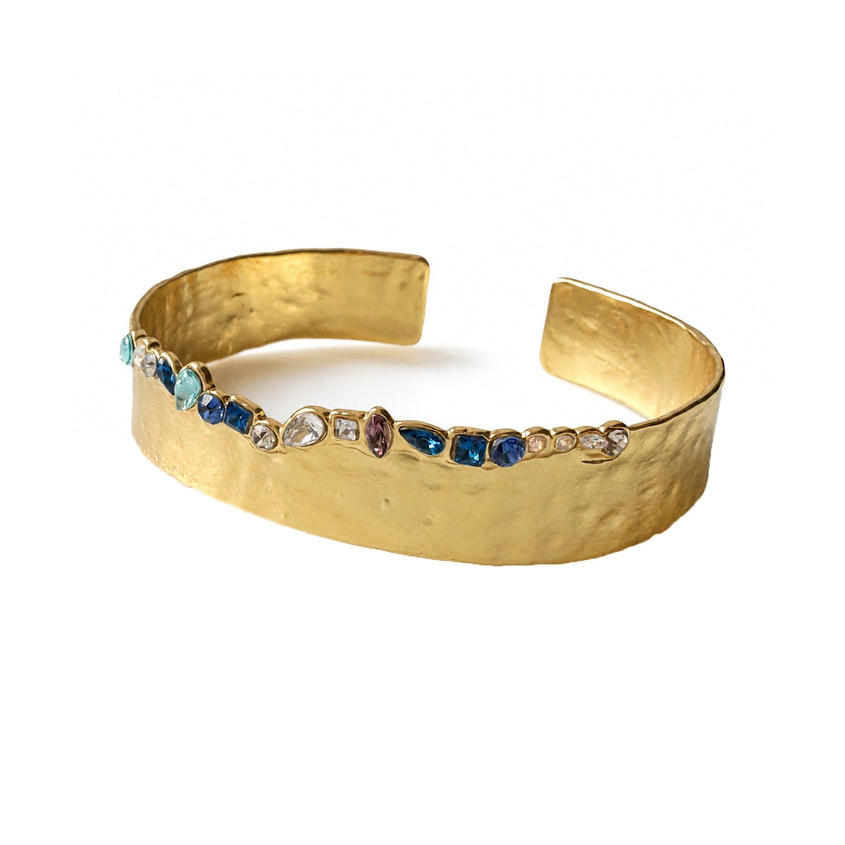 Multicolor Crystal Gold Statement Cuff Bracelet | Organic Sculptural Jewelry