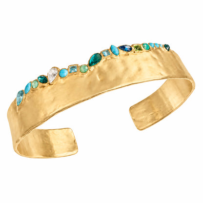 Multicolor Turquoise Chalcedony Blue Glass Cuff Bracelet Gold Plated Statement Bangle