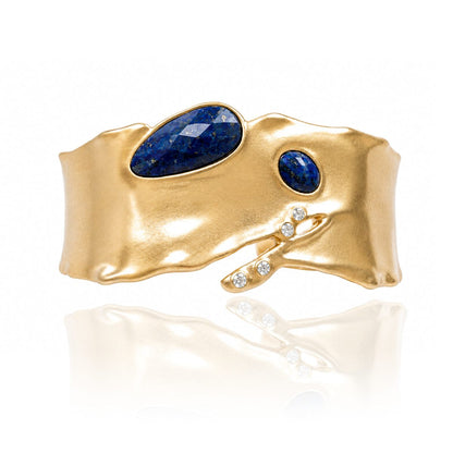 Organic Celestial Bangle Lapis Statement Cuff Bracelet