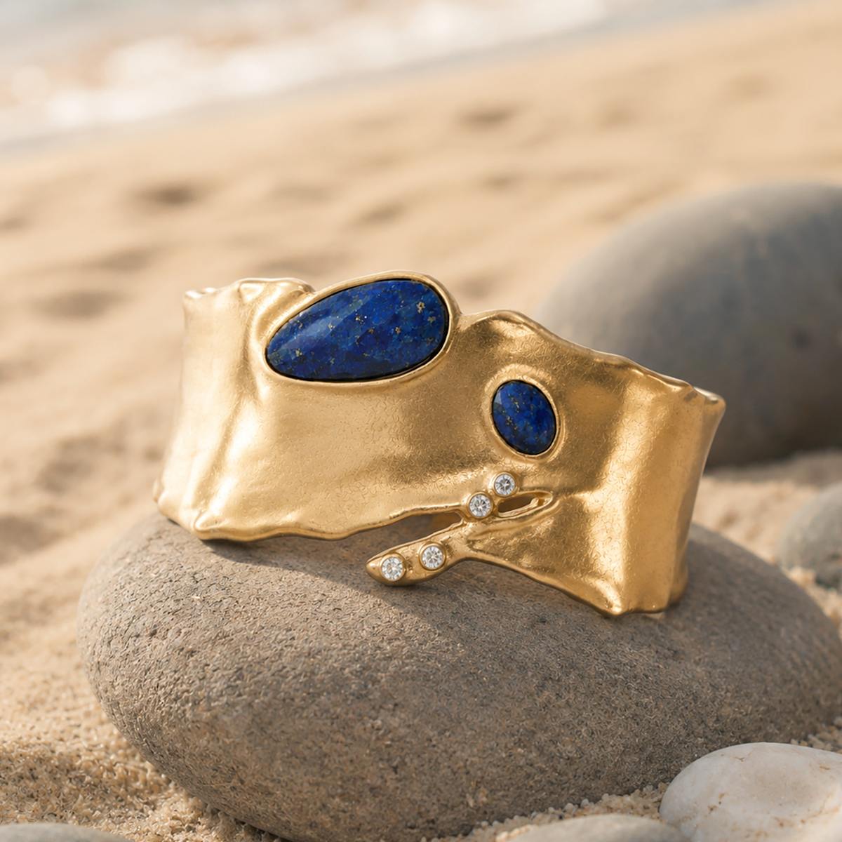Organic Celestial Bangle Lapis Statement Cuff Bracelet
