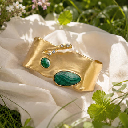 Malachite Statement Cuff Bracelet | Gold Gemstone Cuff