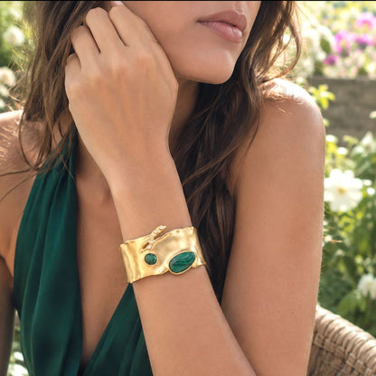 Malachite Statement Cuff Bracelet | Gold Gemstone Cuff