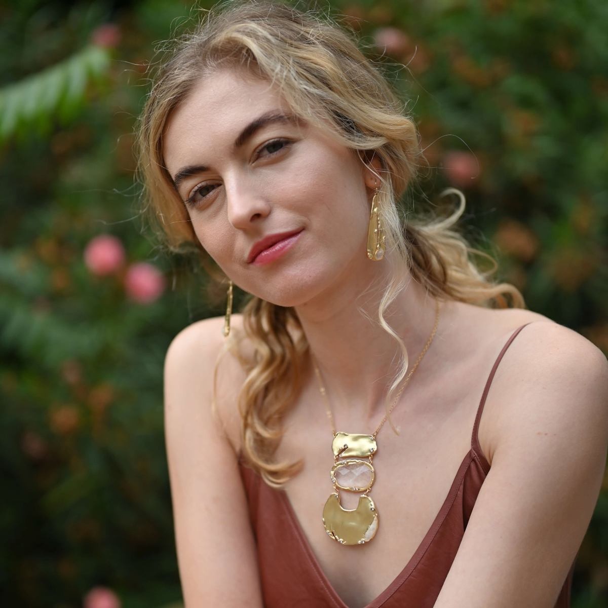 Organic Gemstone Petal Earrings