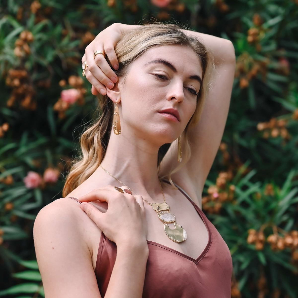 Organic Gemstone Petal Earrings