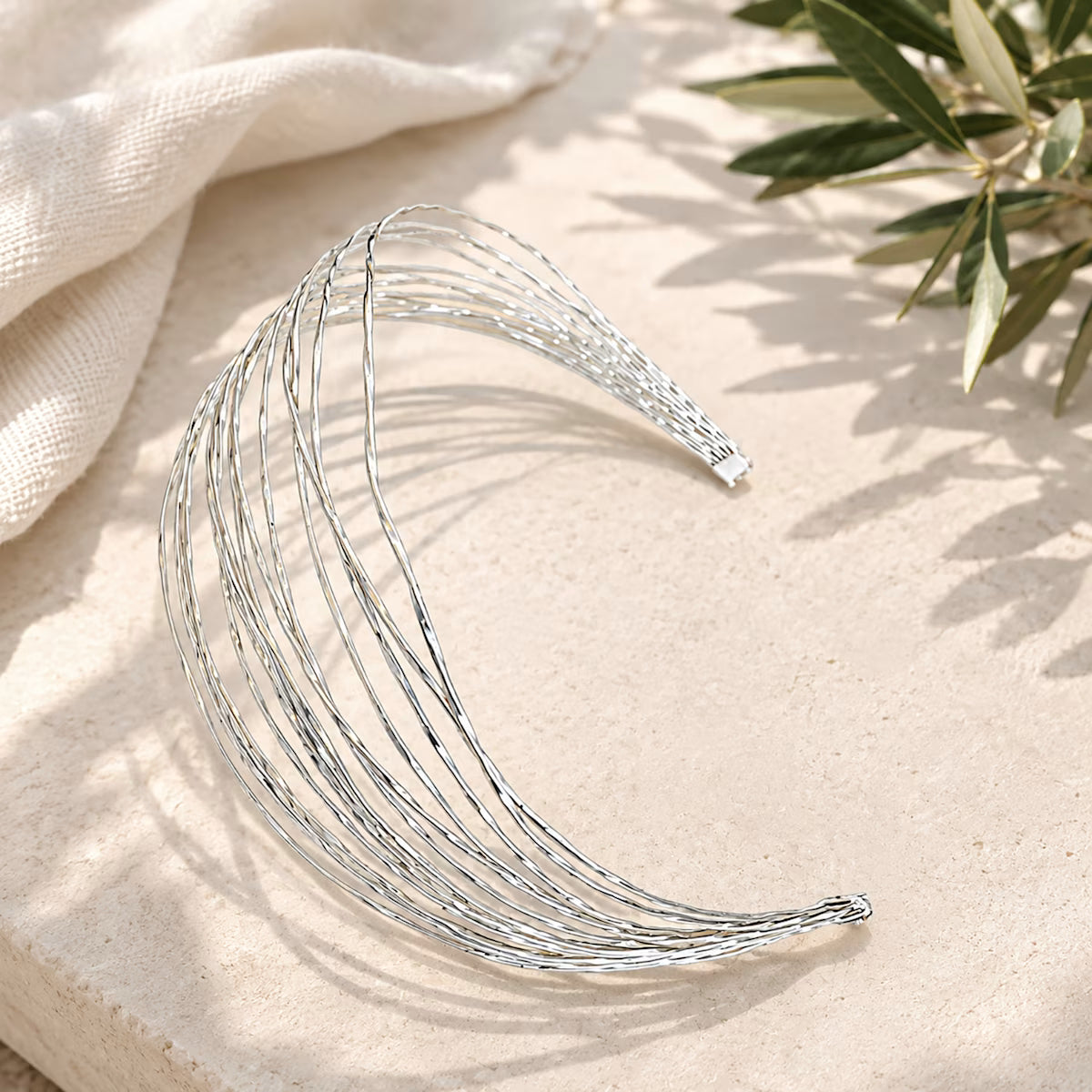 Organic Multi Row Silver Headband | Hand Hammered Lightweight Statement Hair Accessory